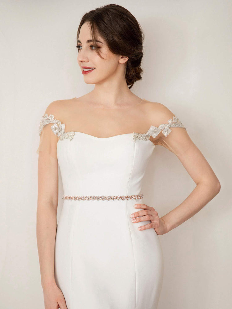 [Australia] - SWEETV Bridal Belt Sash with Rhinestones Wedding Dress Belt Crystal Headband Bride Bridesmaids Sash Rose Gold 