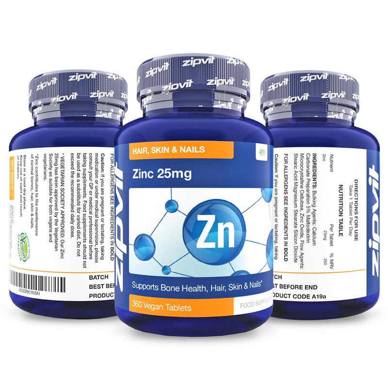 [Australia] - Zinc 25mg, 360 Vegan Tablets. Hair, Skin & Nails. Supports The Immune System, Bone Health & Cognitive Function 