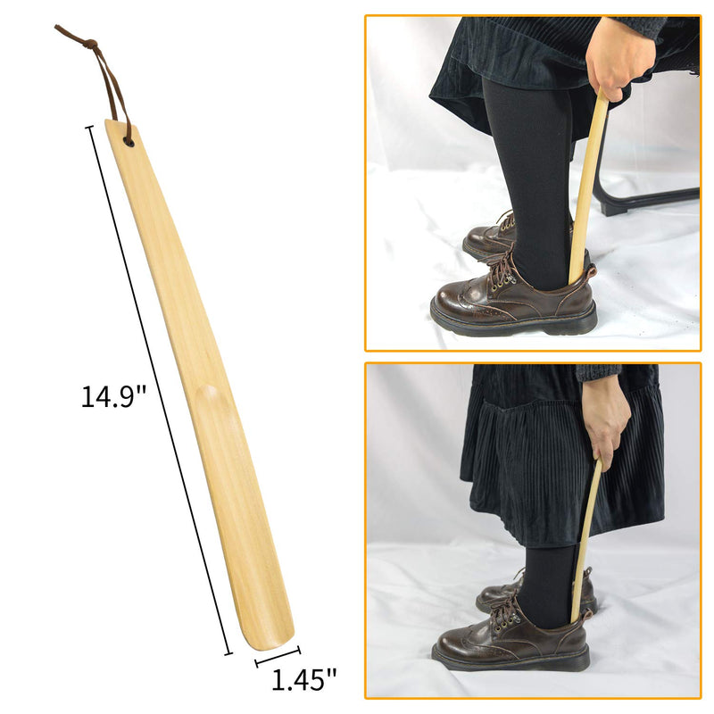 [Australia] - GINKGO Wooden Shoe Horn, 15” Long Shoe Horn for Seniors, Men, Women, Kids, Long Handle Shoe Horn with Loop, Shoe Spoon/Boot Horn 