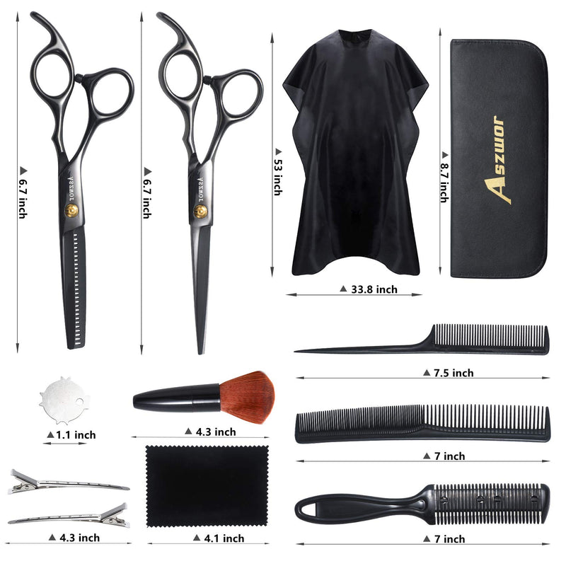 [Australia] - Hair Cutting Scissors Set by Aszwor Hairdressing Shears Kit 12 PCS Professional Haircut Scissors Kit with Hair Cutting Scissors, Thinning Shears, Multi Use Haircut Kit for Home Salon Barber Black- 12 in 1 