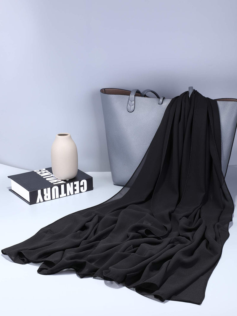 [Australia] - WILLBOND Womens Chiffon Bridal Evening Soft Wrap Scarf Shawl, Chiffon Scarf Ribbon Scarf Satin Scarf for Women and Girls Black 