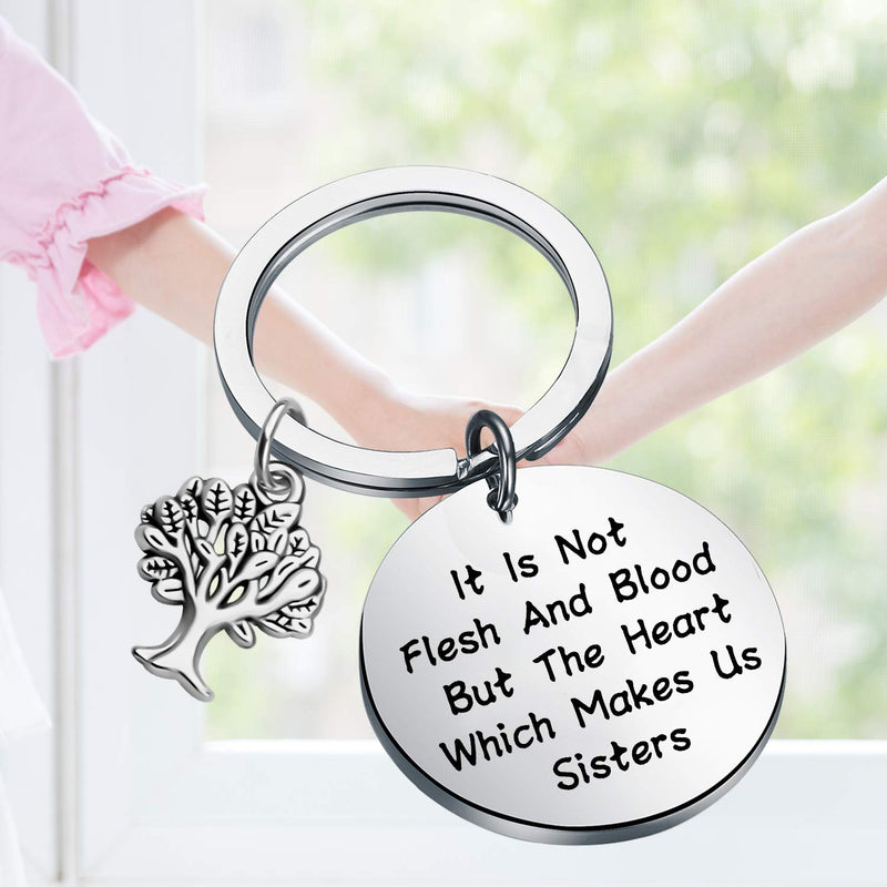 [Australia] - LQRI Unbiological Sister Gift BFF Gift to My Bonus Sister in Law Gift It's Not The Flesh and Blood But Heart Which Makes Us Sisters Keychain Sister Friendship Jewelry Stepsister Gift sliver 