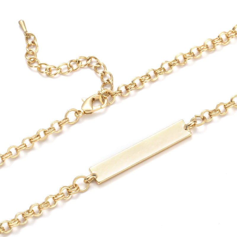 [Australia] - NUZON 14K Gold Chain Bar Choker/CZ Beaded Choker Necklace Sparkly Layering Dainty Jewelry for Women Girls Gifts Gold Bar 