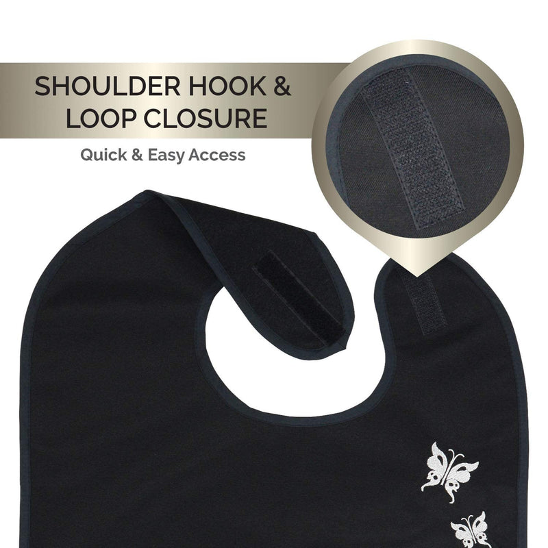 [Australia] - Modaliv Adult Bib for Women - Embroidered Waterproof Clothing Protector with Crumb Catcher - Reusable - Machine Washable (Flowers and Butterflies) 