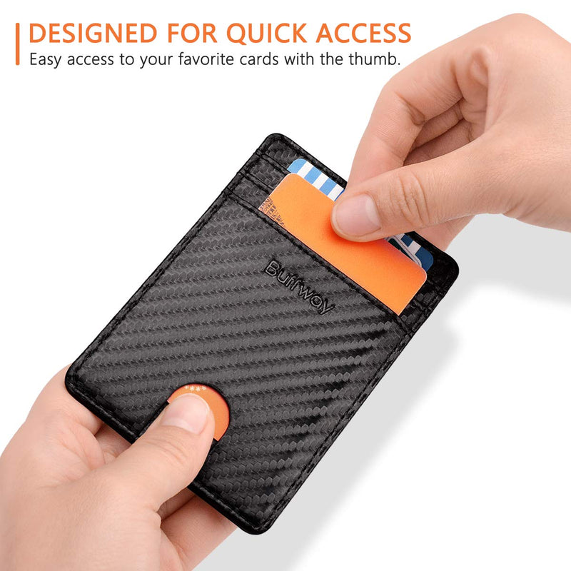 [Australia] - Buffway Mens Slim Wallet, Minimalist Thin Front Pocket Leather Credit Card Holder with RFID Blocking for Work Travel Atlanta Black 