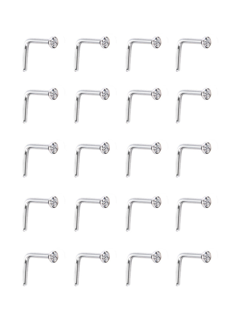 [Australia] - Mudder 20 Pieces Curved Nose Stud Stainless Steel Nose Ring Crystals L Bend Nose Screw Piercing, 20 Gauge (Clear) 