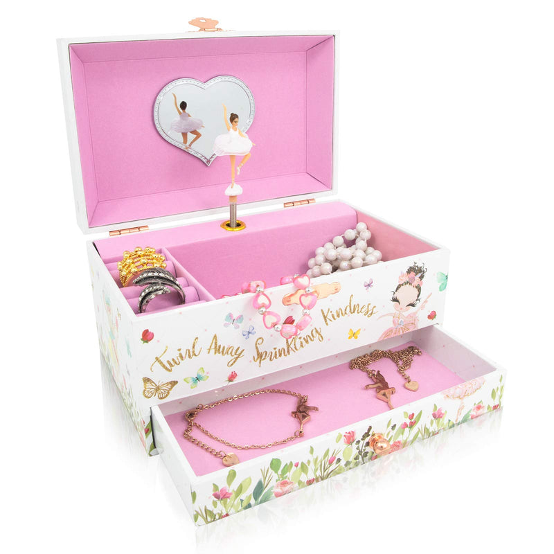 [Australia] - The Memory Building Company Musical Ballerina Jewelry Box for Girls & Little Girls Jewelry Set - 3 Dancer Gifts for Girls… White 