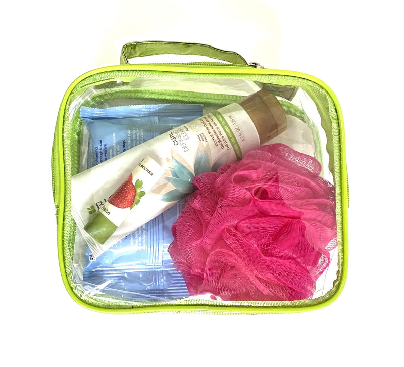 [Australia] - 3 AZi TSA Approved Toiletry Bag Crystal Clear w Zipper Green Handle 3-1-1 Carry On Airport Airline Compliant Bag Stadium Travel Cosmetic Makeup First Aid Medication Charger Organizer Gym School Locker 
