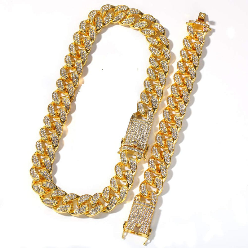 [Australia] - HUAMING Apzzic 12mm Gold Plated Hip Hop Iced Out CZ Lab Diamond Miami Cuban Link Chain Bracelet for Men and Women Gold-Bracelet 10.0 Inches 