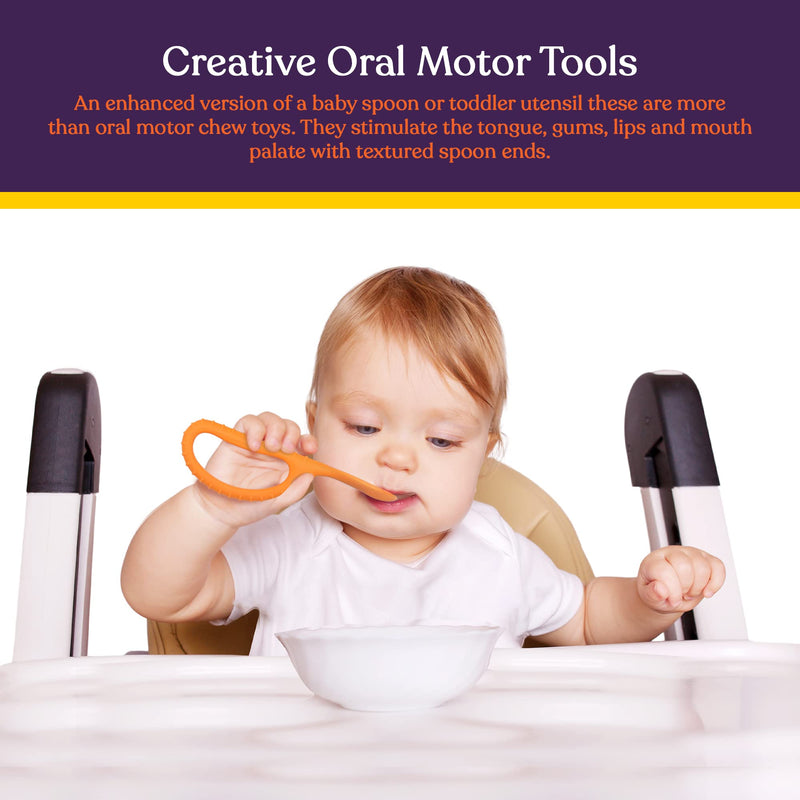 [Australia] - Special Supplies Duo Spoon Loops Oral Motor Therapy Tools, 2 Pack, Textured Stimulation and Sensory Input Treatment for Babies, Toddlers or Kids, BPA Free Silicone with Flexible, Easy Handle Green + Orange 