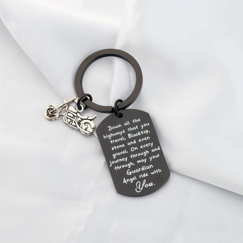 [Australia] - FUSTMW Biker Keychain Motorcycle Gift Ride Safe Keychain May Your Guardian Angel Ride with You New Driver Gift for Biker Black 