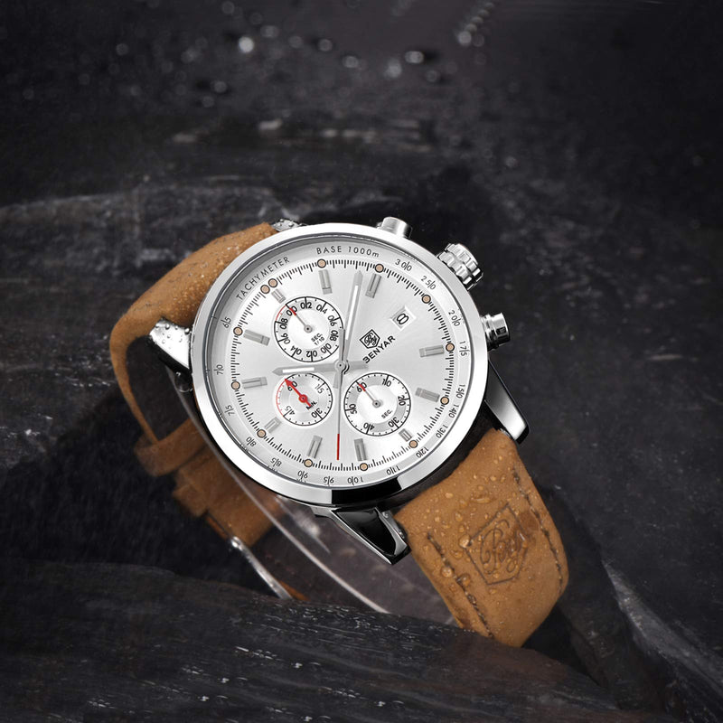 [Australia] - BENYAR Man's Classic Chronograph Watch, Casual Leather Band Wrist, Waterproof Wrist Watches for Men BY-5102 white 