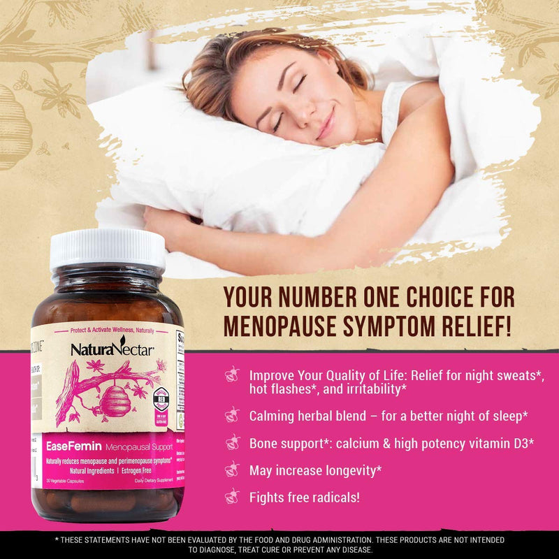 [Australia] - NaturaNectar EaseFemin Menopause Supplements for Women - 30 Count - Bee Propolis Menopausal Support Capsules For Hot Flashes and Night Sweats with Proprietary Calming Herbal Blend for a Better Night o 