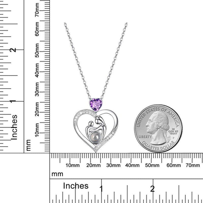 [Australia] - I Love You Necklace 100 Languages for Mom Wife Birthday Gifts Amethyst Jewelry for Mother Sterling Silver Love Heart Necklace Mother Child Purple Amethyst I Love You 100 Languages Necklace 