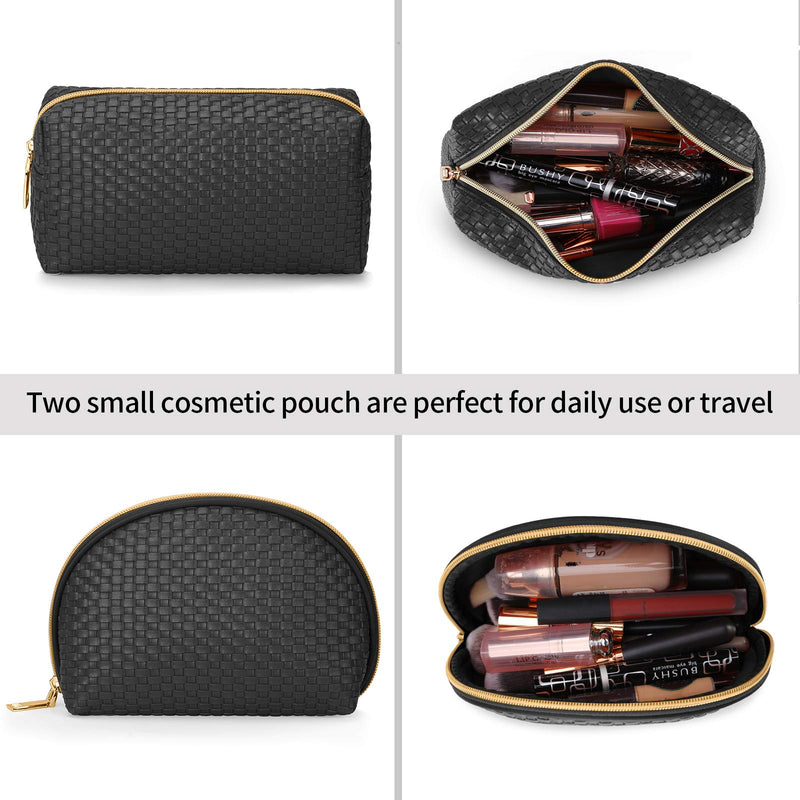 [Australia] - Makeup Bag 3 Pcs Waterproof Cosmetic Bag Set Portable Travel Cosmetic Bag Multifunction Organizer Storage Bag Weave Toiletry Bag for Women and Girls, Black 