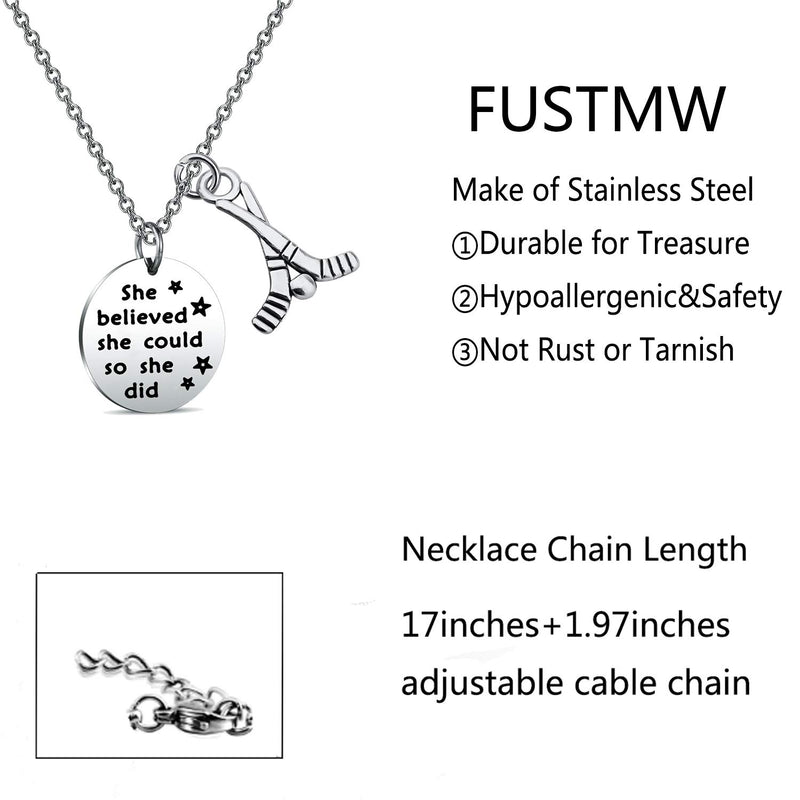 [Australia] - FUSTMW Hockey Charm Necklace She Believed She Could So She Did Ice Hockey Players Inspirational Gift Hockey Jewelry Gifts for Her silver 