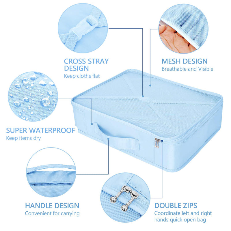 [Australia] - BETLLEMORY Packing Cubes 8 Sets Travel Luggage Organizers with Waterproof Shoe Storage Bag Compression Pouches(Light Blue) Light Blue 
