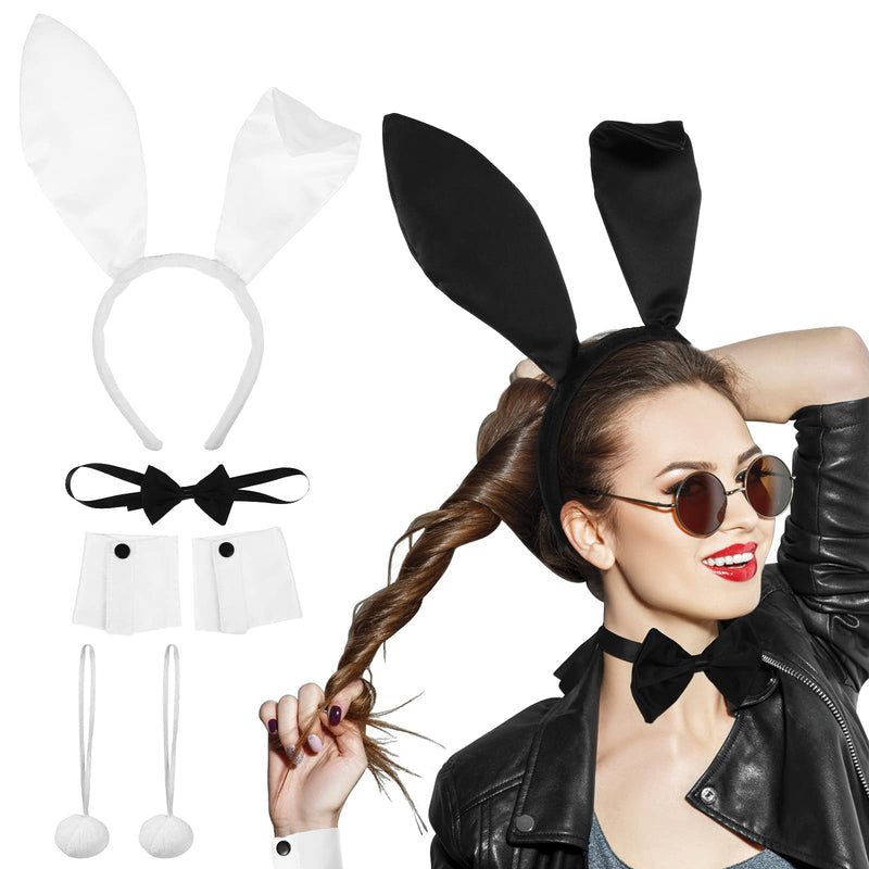 [Australia] - FRCOLOR Bunny Ear Costume Set Rabbit Ears Headband and Tail Bow Tie Bunny Accessory Set Halloween Easter Party Accessories, 2 Sets (White) White 