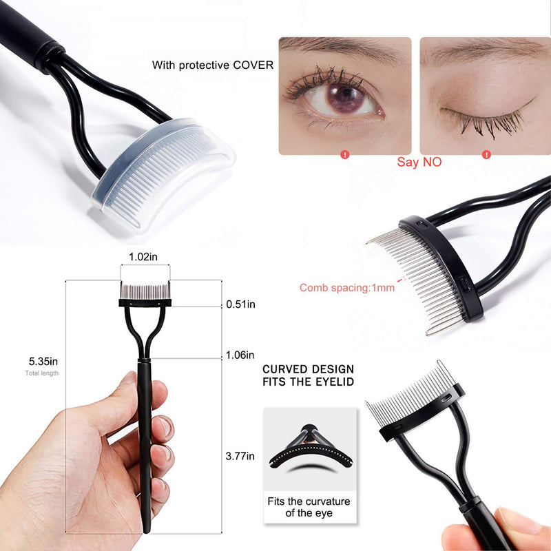 [Australia] - 2 Pcs Eyelash Comb 17IF Makeup Mascara Separator Metal Teeth eyelashes Definer with Comb Cover for Women Mascara applicator Brushes Tool 