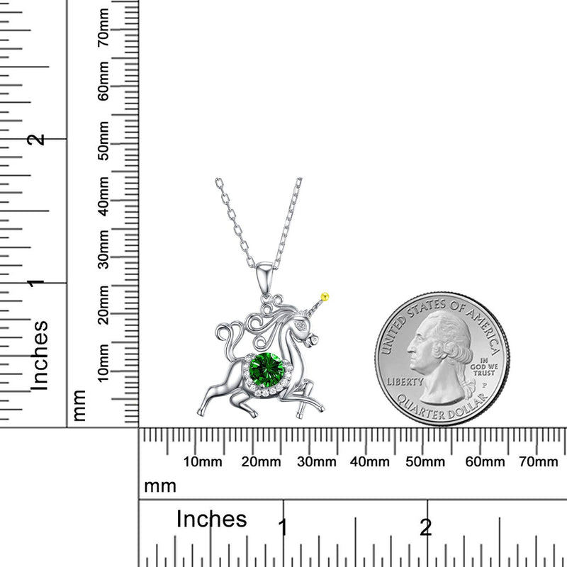 [Australia] - Birthday Gifts for Daughter Green Emerald Jewelry Unicorn Necklace for Teen Girls Granddaughter Sterling Silver Animal Necklace Unicorn Green Emerald Necklace 