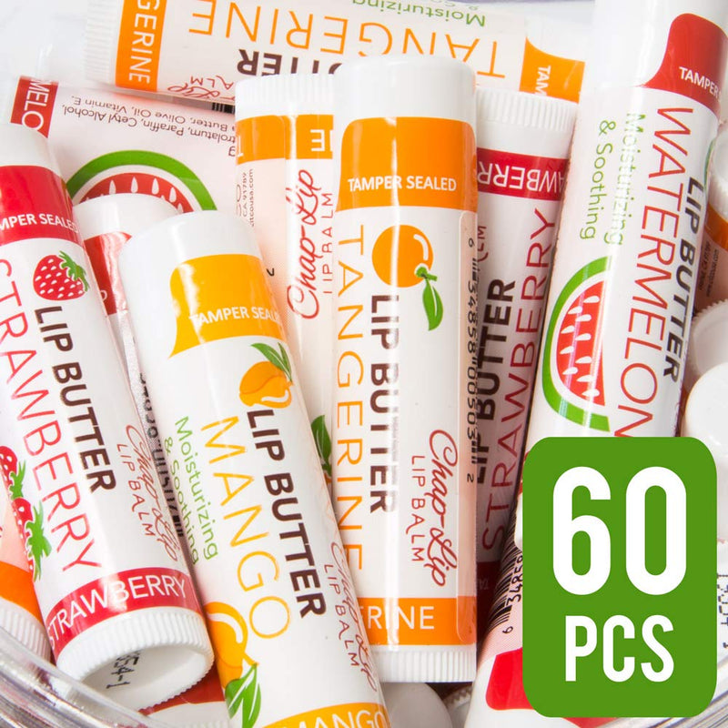 [Australia] - CHAP-LIP Lip Balm 60 Ct. with Fruit Flavors, Cocoa Butter, Coconut Oil | Moisturizing Vitamin E & Total Hydration Treatment & Soothing Lip Therapy 60 Count (Pack of 1) 