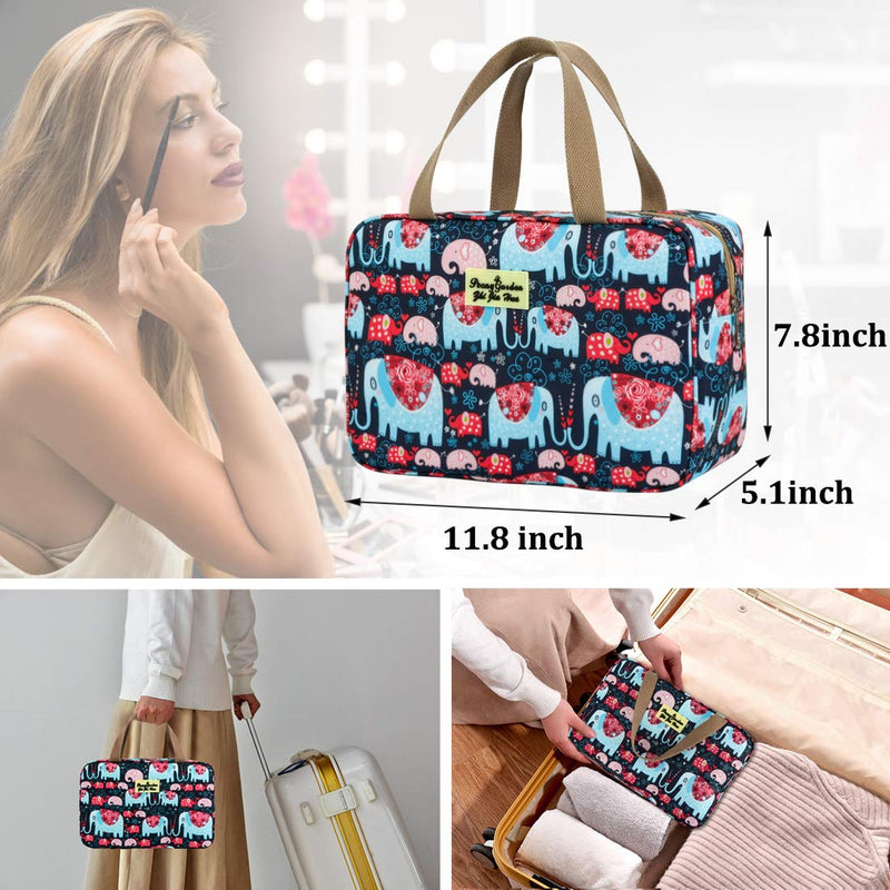 [Australia] - Toiletry Bag for Women Cosmetic Bag Large Toiletry Bag Navy Rose Toiletry Kit Leakproof Toiletry Bag for Girls Make Up Bag Floral Cosmetic Case (11.8L×5.1W×7.8H, Elephant) 