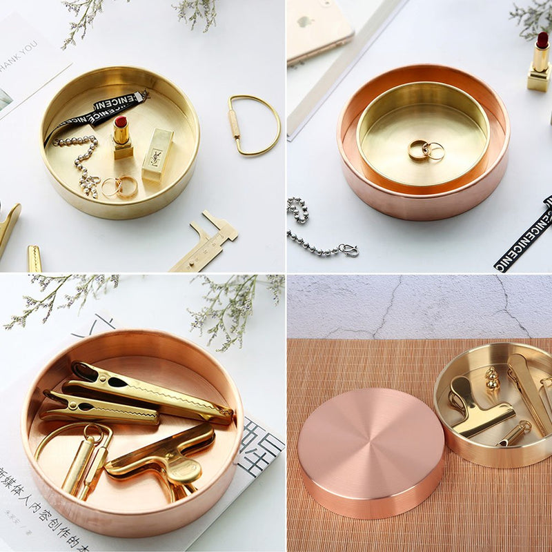 [Australia] - Exttlliy Circular Copper Ring Holder Jewelry Organizer Trays Muti-Functionary Storage Dish with Edge Roll for Key Earring Bracelet (Gold, Small) Gold 