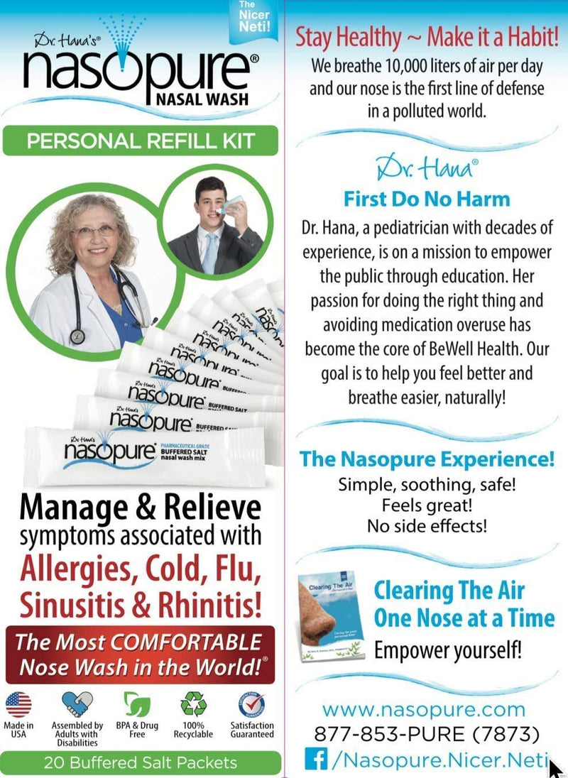 [Australia] - DR HANA'S NASOPURE The Nicer Neti Potâ€  | Personal Refill Kit | 20 Buffered Salt Packets | Allergy and Congestion Relief Nasal Wash 