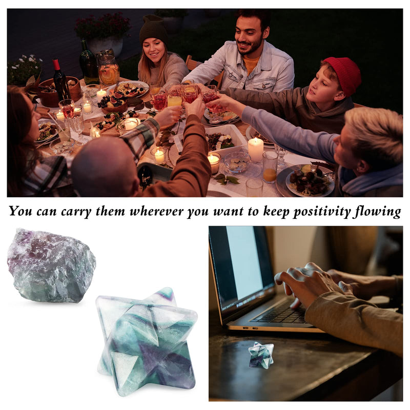 [Australia] - Hxswkk Rainbow Fluorite Crystal Merkaba Stars Hand Carved Gemstones Therapy for Reiki Spiritual Energy Gifts 1inches 