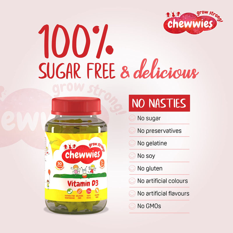 [Australia] - Vitamin D - Chewable Gummies- Vegetarian, Vegan, Halal, Sugar Free & Gluten Free, Non-GMO - for Adults and Children to Support Healthy Growth and Development by Chewwies Vitamins 