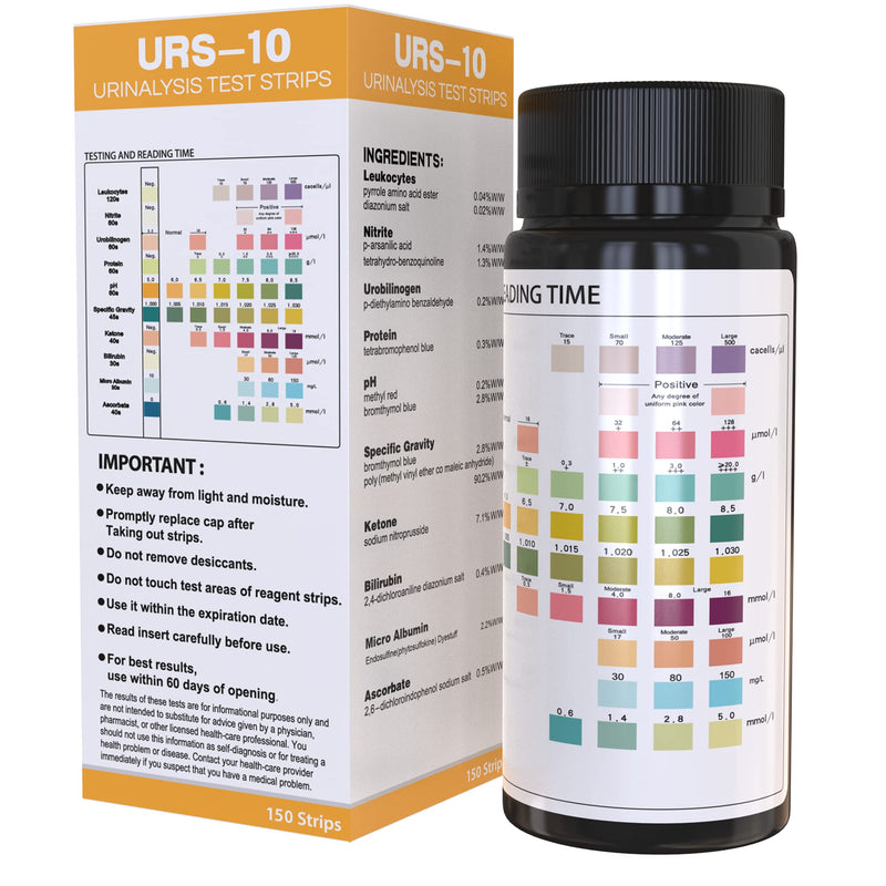 [Australia] - 10 Parameter Urine Test Strips for Urinalysis(150 Cnt) in Sealed Pouches. Tests for Ketosis, pH, Protein, UTI, Kidney and Liver Function 