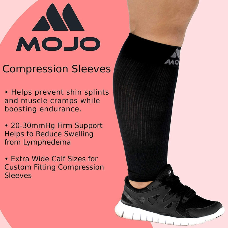 [Australia] - 2XL Mojo Compression Sleeves for Extra Wide Calves - Women and Men - 20-30mHg Black XXL XX-Large 