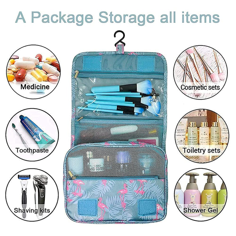 [Australia] - Hanging Toiletry Bag for Women kids Travel bag for Toiletries Cosmetic bag Makeup bags Organizer Waterproof Bathroom Organizer with Hook (Blue flamingo) Blue flamingo 