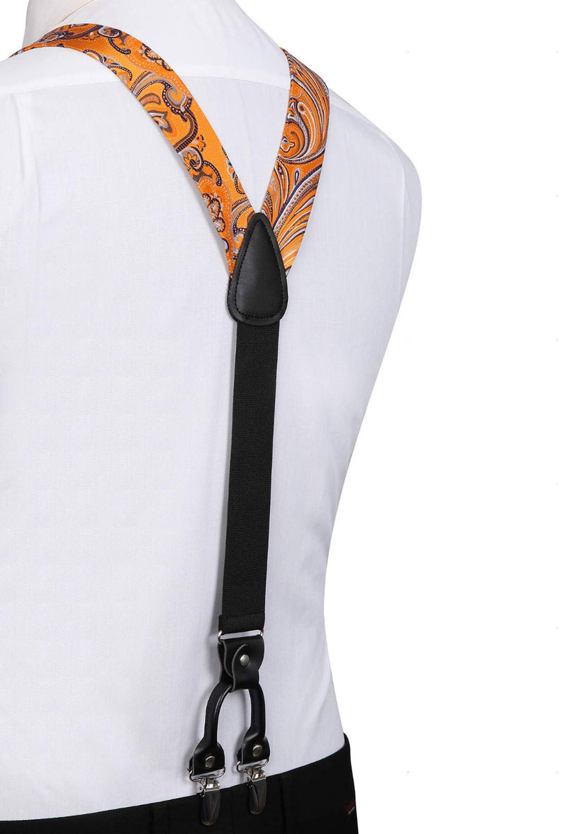 [Australia] - HISDERN Paisley Floral Suspenders for Men Tuxedo Suspenders Mens Trouser Braces Y-Back with Strong Clips Orange / Purple 