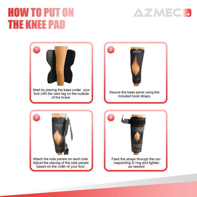 [Australia] - AZMEC Leg Brace Tri-Panel Orthopedic Knee Immobilizer 12" Long Adjustable Knee Splint – Lightweight Universal Leg Brace for Women and Men - Black 