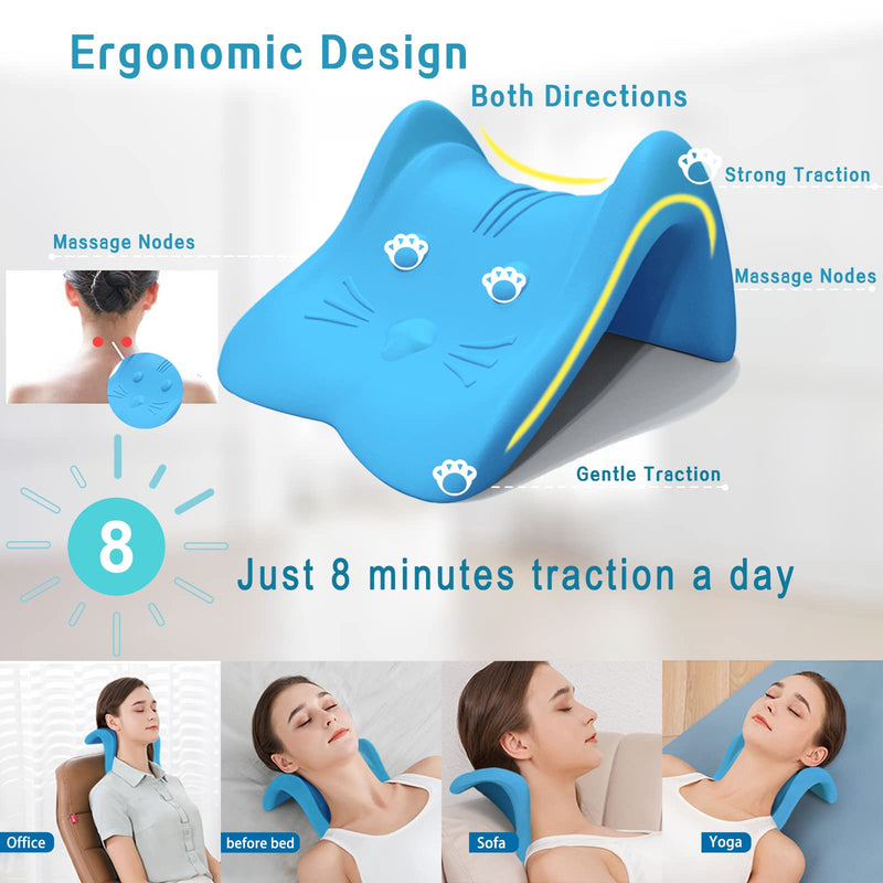 [Australia] - Neck Stretcher for Neck Pain Relief,Cervical Traction Device Pillow,Neck and Shoulder Relaxer for TMJ Pain Relief and Cervical Spine Alignment,Chiropractic Pillow Neck Posture Corrector Blue 