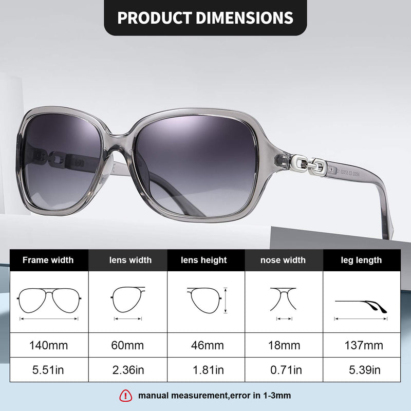 [Australia] - AOMASTE Retro Square Polarized Sunglasses for Women 100% UV400 Protection Lens Driving Outdoor Eyewear 1 Crystal Grey Frame/Gradient Grey Lens 