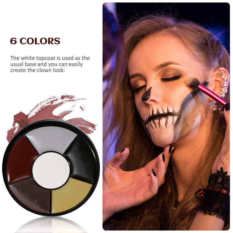 [Australia] - 6 Colors Bruise Wheel Clown White Face Painted Palette Mini Makeup Face Paint Kit for SFX Special Effects Stage Costume Makeup Halloween Party Fancy Dress 