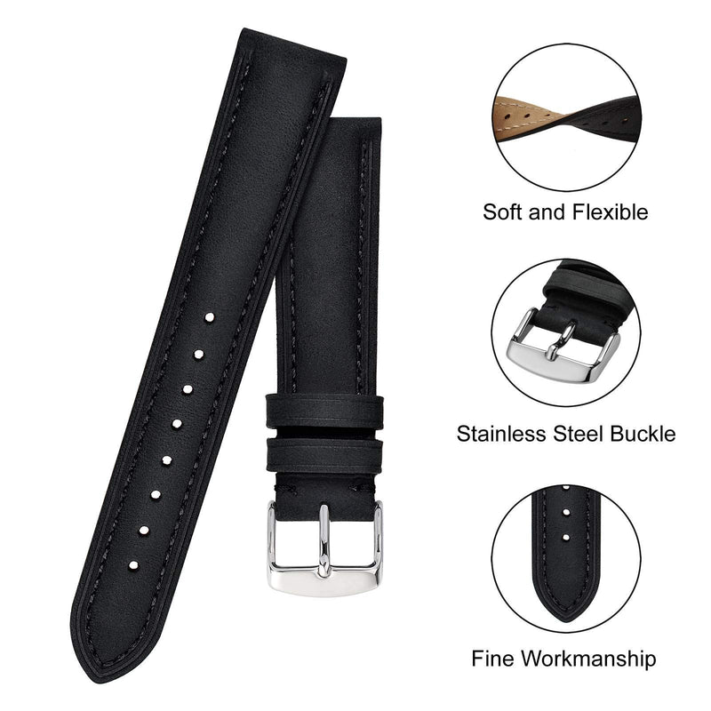 [Australia] - BISONSTRAP Watch Strap, Vintage Leather Replacement Bracelet, Band Width-14mm 15mm 16mm 17mm 18mm 19mm 20mm 21mm 22mm 23mm 24mm 14mm Black 