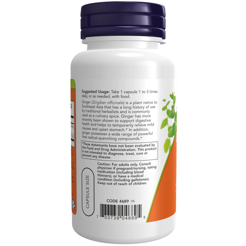 [Australia] - NOW Supplements, Ginger Root Extract 250 mg, Temporary Relief of Upset Stomach*, Digestive Support*, 90 Veg Capsules 