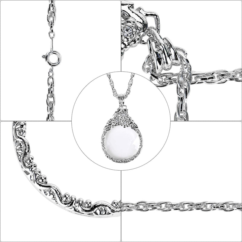 [Australia] - 2.5X Magnifier Pendant Retro Magnifying Glass Necklace for Women Monocle for Eye Portable Pocket Magnifier Jewerly Long Chain Magnifying Monocle Lens for Reading Books Magazine Newspaper Silver 