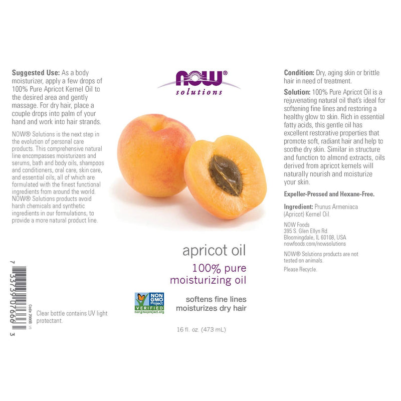 [Australia] - NOW Solutions, Apricot Kernel Oil, Hair Moisturizer, Rejuvenating Skin Oil, Softens Fine Lines, 16-Ounce 16 Fl Oz (Pack of 1) 