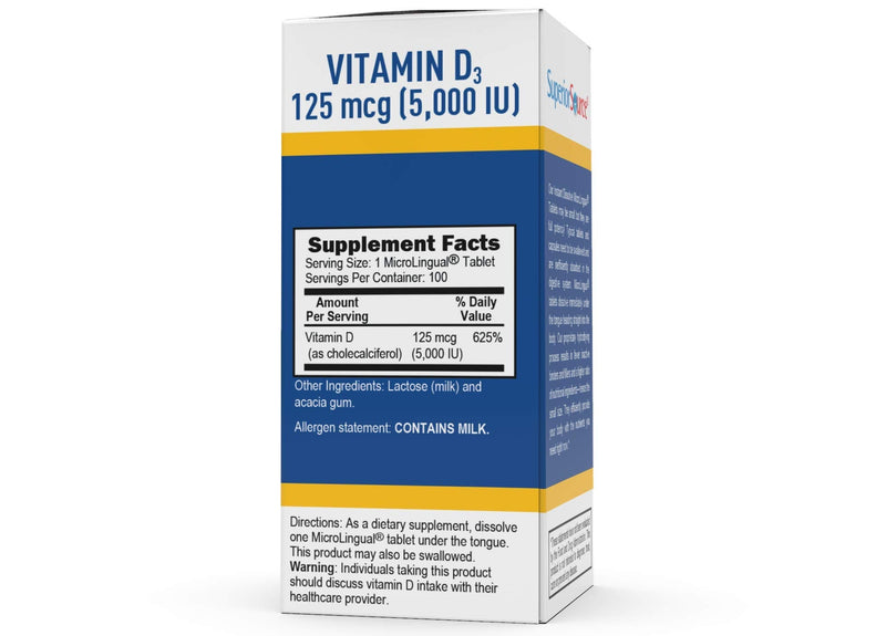 [Australia] - Superior Source Vitamin D3 5000 IU, Under The Tongue Quick Dissolve Sublingual Tablets, 100 Count, Promotes Strong Bones and Teeth, Immune Support, Non-GMO Vitamin D 125mcg (5,000 IU) 