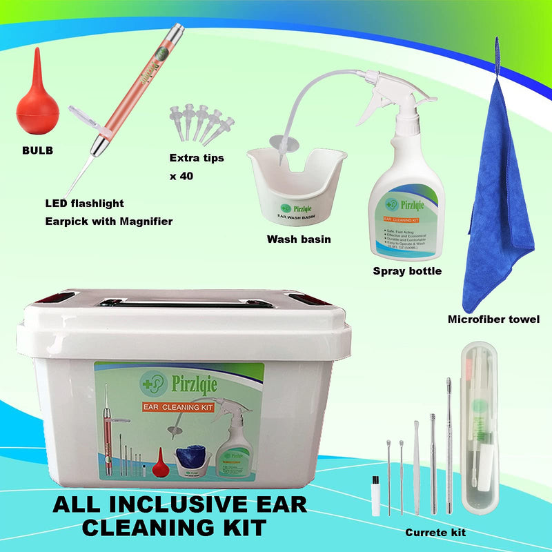 [Australia] - Ear Wax Removal Tool, Ear Cleaning Kits Safe Ear Irrigation Kit Ear Flush Kit for Adults Kids, Ear Wax Washer Device with LED Earwax Spoon, Basin, Bulb, Curette Kit, Towel, 40 Tips and Storage Box 