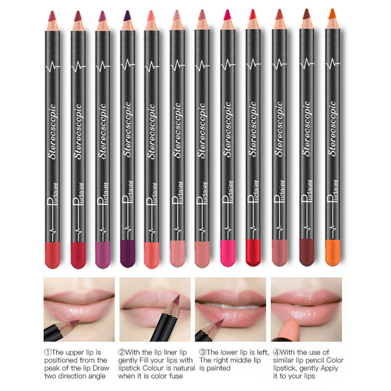 [Australia] - DC-BEAUTIFUL 12Pcs Lot Set 12 Colors Lip Liner Pencil Waterproof Non-marking Matt Velvet Lipstick Pen 