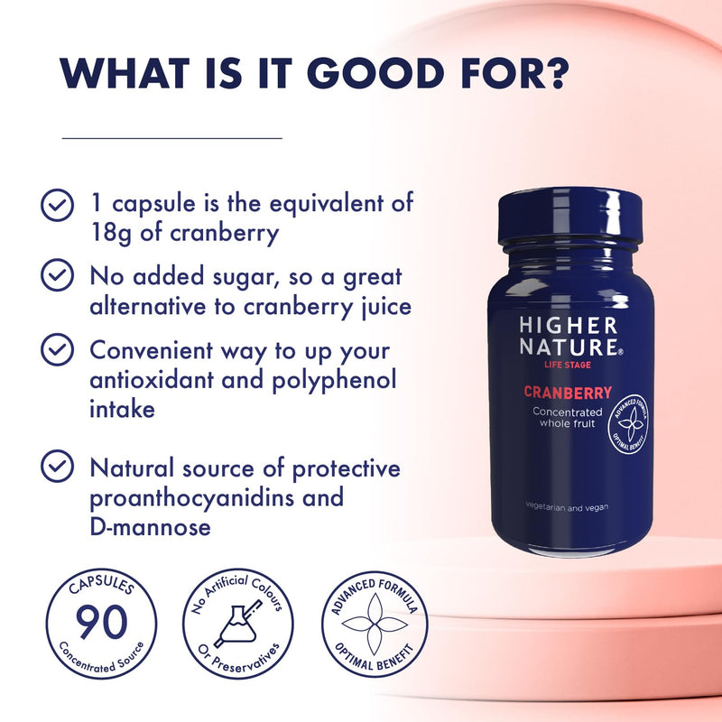 [Australia] - Higher Nature - Cranberry Supplement - Concentrated Whole Fruit - Antioxidant Cranberry Capsules - Cranberry Supplements for Women - Vegetarian & Vegan - 90 Capsules 