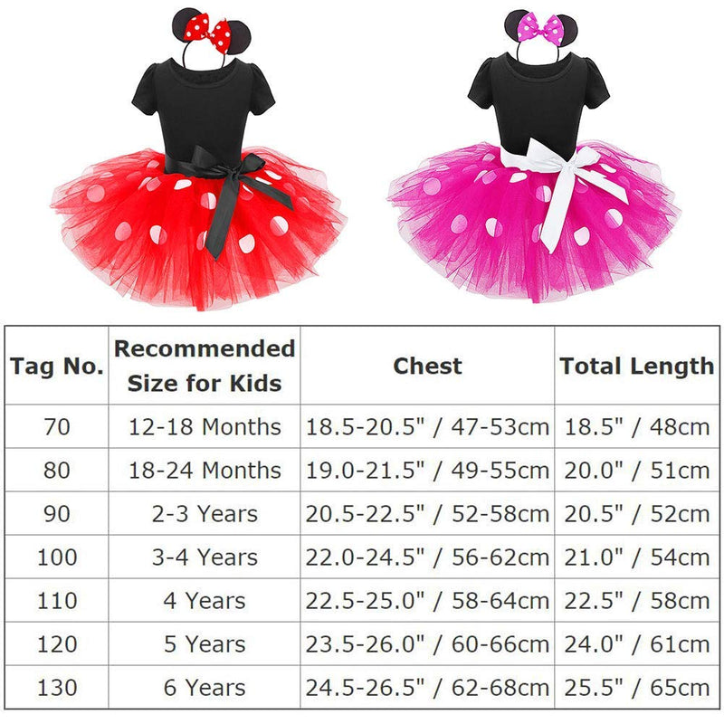 [Australia] - Toddler Baby Girls' Polka Dots Tutu Mouse Dresses Fancy Dance Costume Cosplay Party Dress up with Ears Headband Hot Pink+black(big Dots) 12-18 Months 