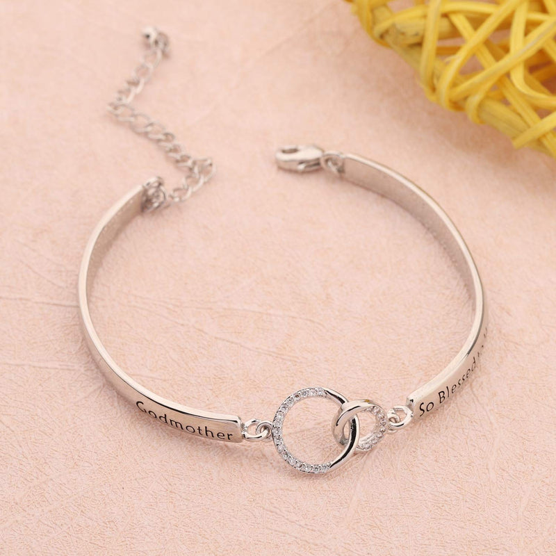 [Australia] - LQRI Godmother Bracelet So Blessed to Have You in My Life Interlocking Circles Bracelet Religious Jewelry Christening Baptism Gift for Godmother sliver 