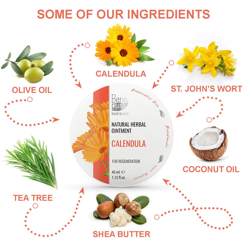 [Australia] - BenePura Calendula Ointment for Burns, Scars and Wounds - Regenerates and Soothes The Skin After Cuts - Reduces Pain and Swelling - 100% Natural Herbal Ointment - 40 ml 