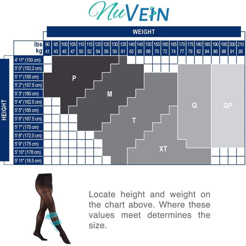 [Australia] - NuVein Compression Pantyhose, 15-20 mmHg Support, Women's Sheer Nylon Hosiery Tights, Closed Toe, Black, Tall 